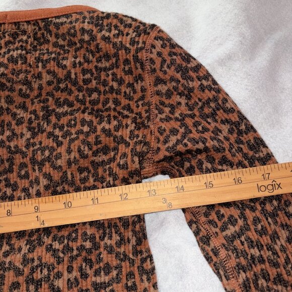 We The Free Everest Womens Brown Leopard Thermal Henley Waffle Long Sleeve XS - Picture 5 of 7